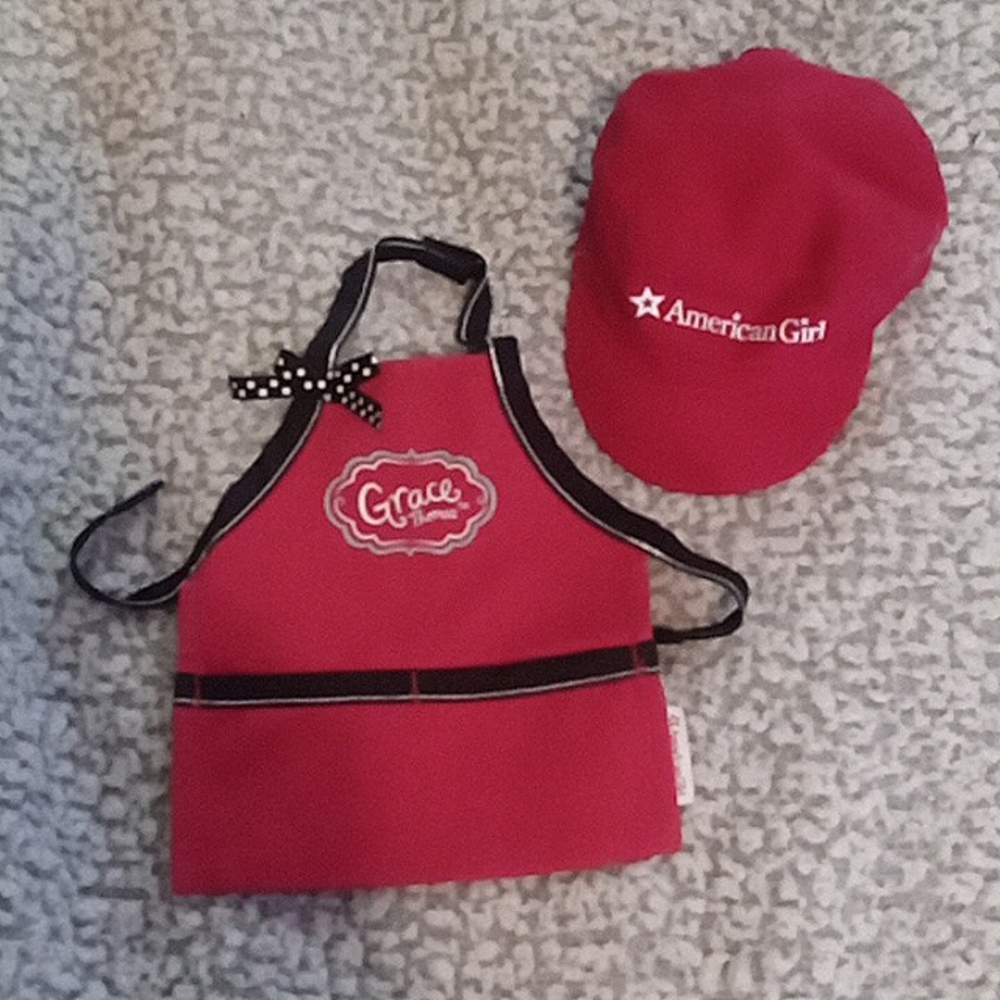 American Girl doll logo cap and "Grace Thomas" apron